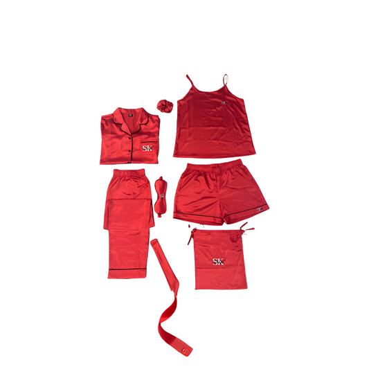 Red 8 Piece Silk Pajama Sets (Women)